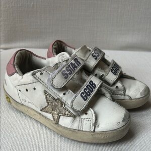 Golden Goose White and Pink Sneakers with Velcro Straps